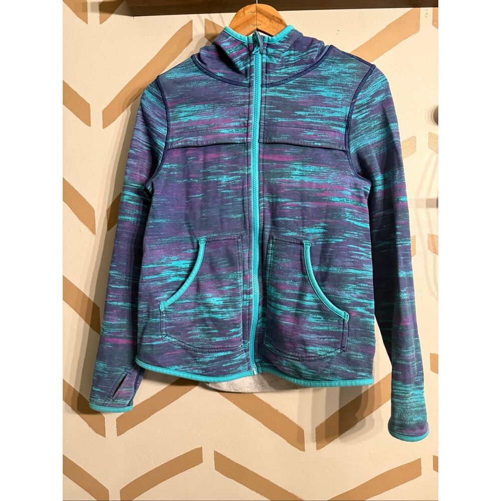 Ivivva by Lululemon Blue Purple Camo‎ Striped Zip-Up Hoodie Sweatshirt Size 14